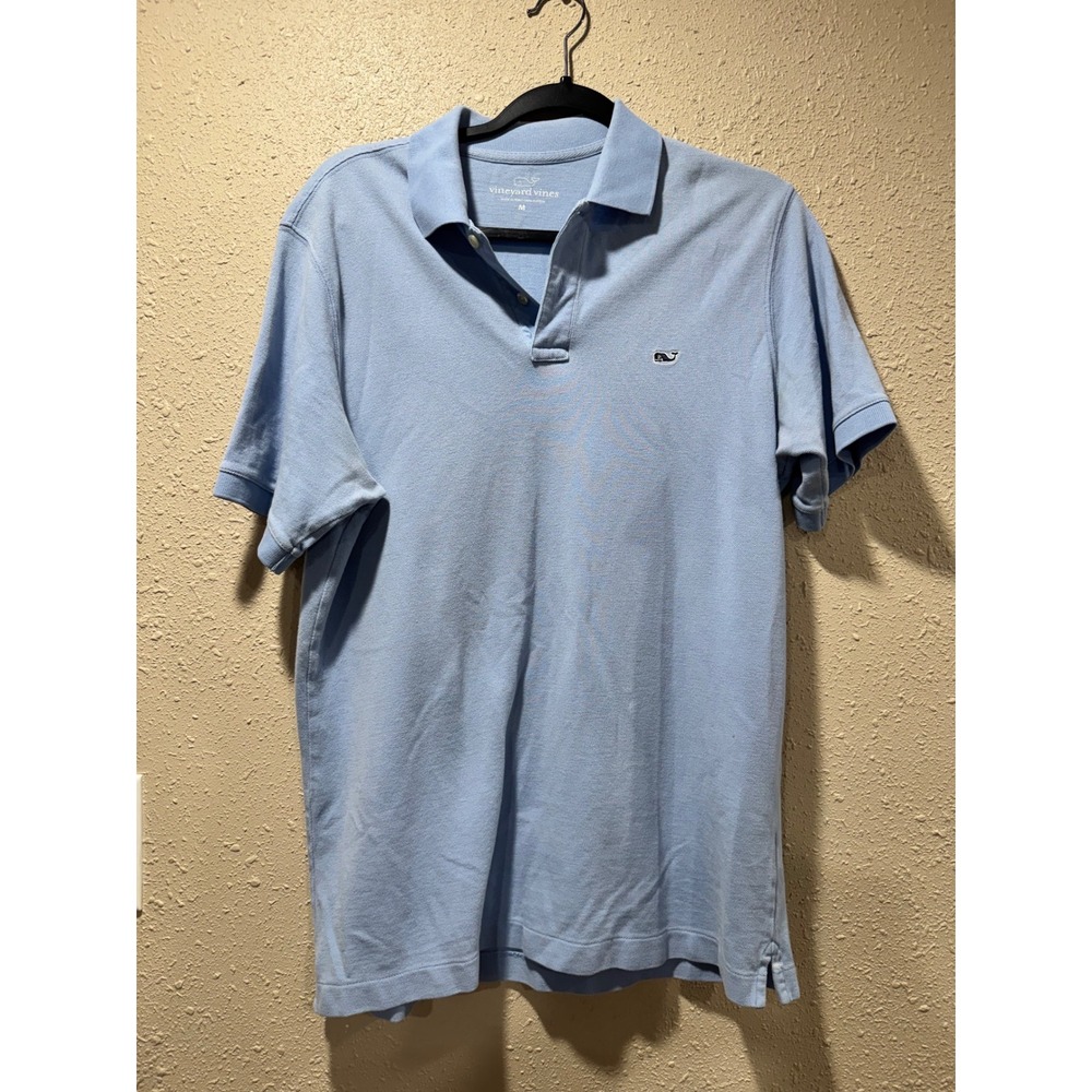 Vineyard Vines Mens Light Blue Cotton Pique Short Sleeve Whale Logo Polo Shirt M